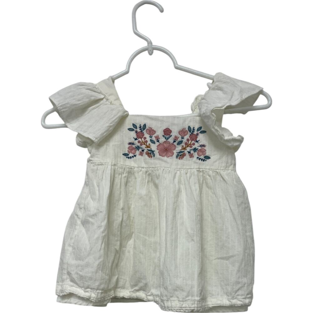 Haute Hippie Floral Embroidered Blouse Toddler Girls Sz 4T White Flutter Sleeve